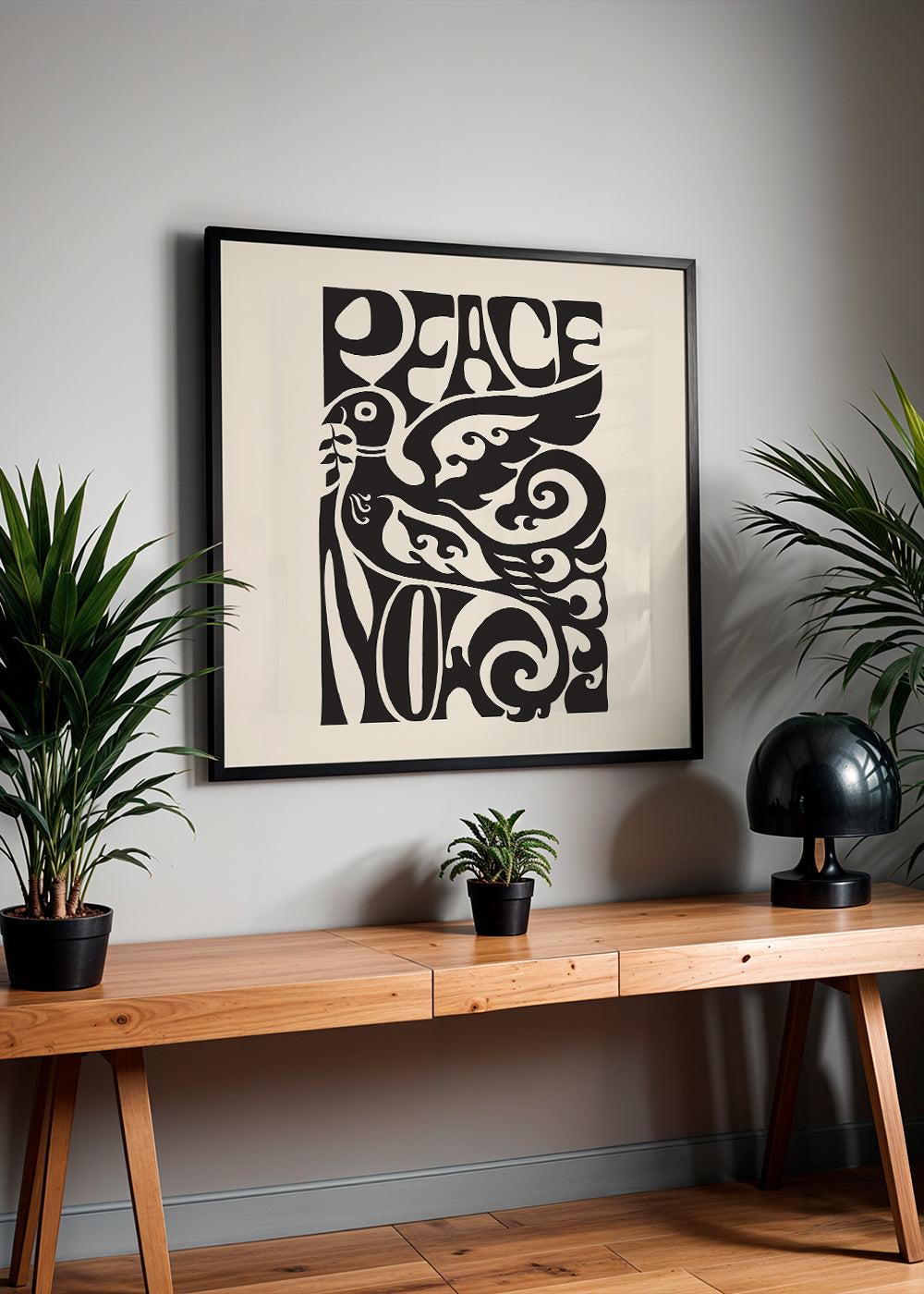 Plakat vintage z typograficzną gołębicą 'Peace Now'
