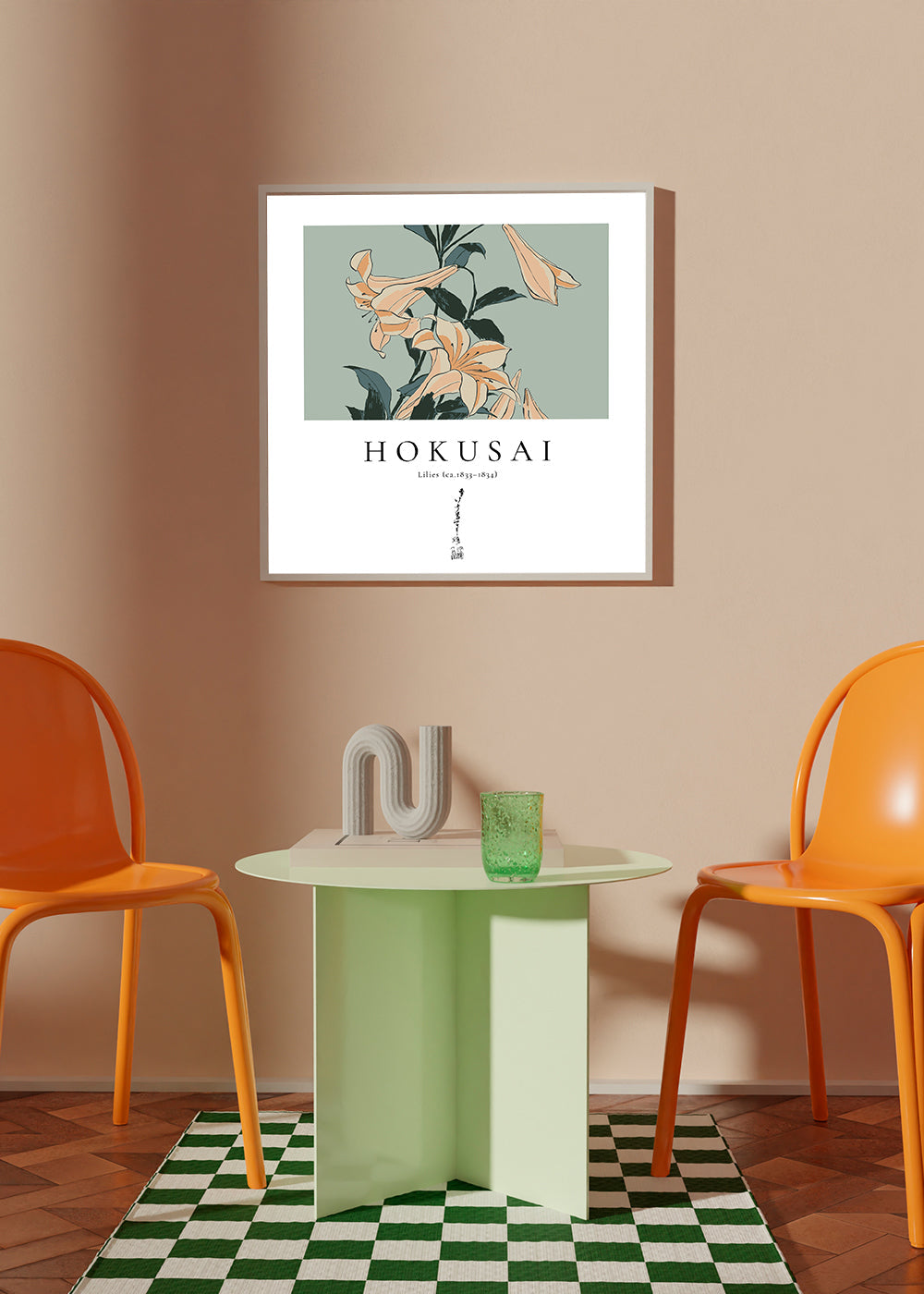 Plakat botaniczny z liliami w stylu Hokusai