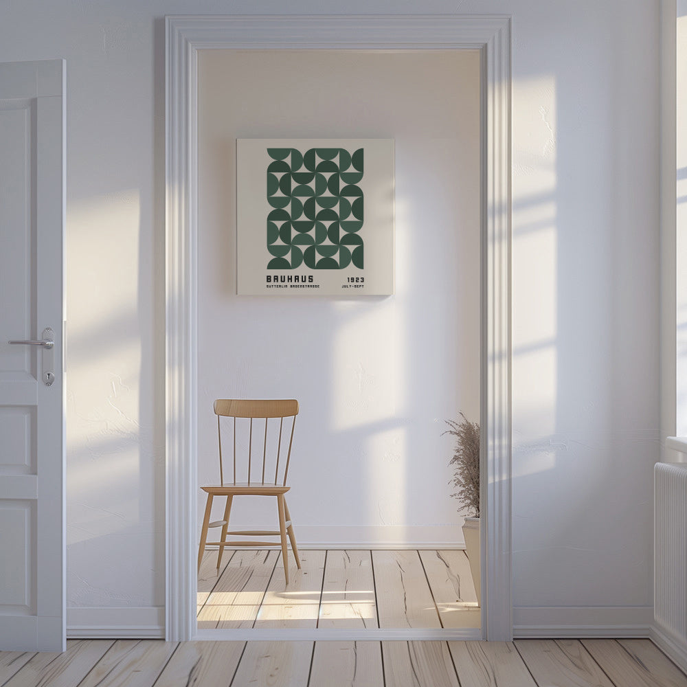 Bauhaus Green Exhibition Poster - Square - Unframed canvas in an interior