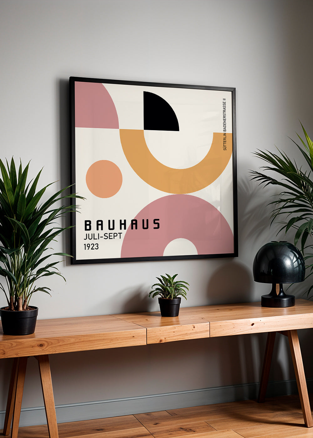 Plakat geometryczny Bauhaus z formami kołowymi