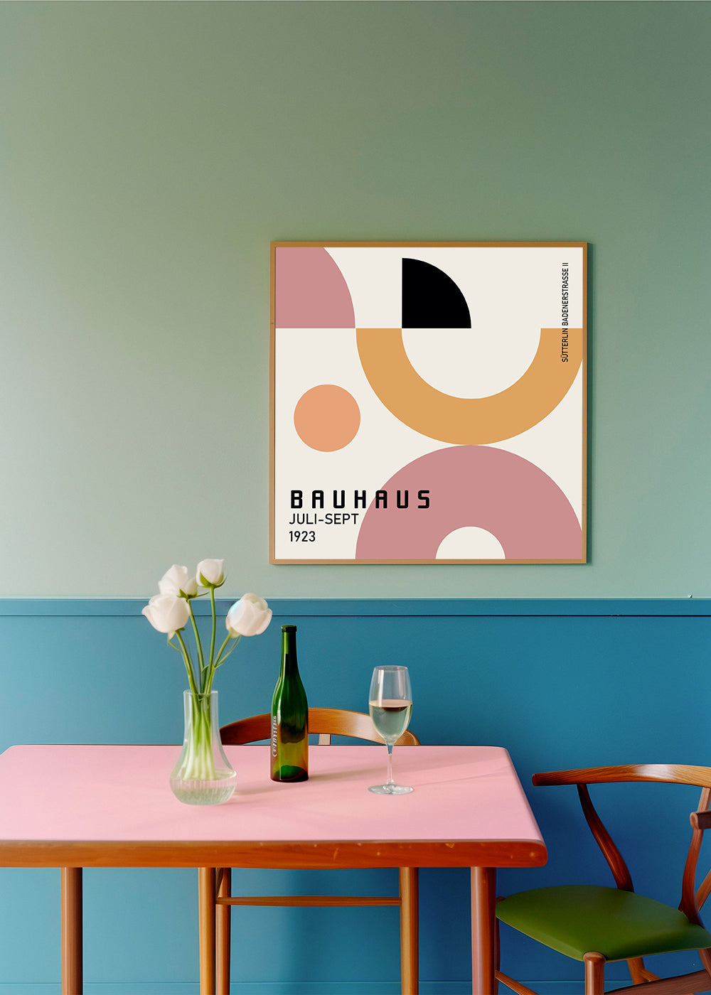 Plakat geometryczny Bauhaus z formami kołowymi