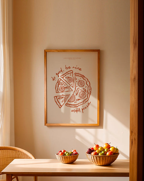 Sztuka do kuchni z minimalistyczną ilustracją pizzy