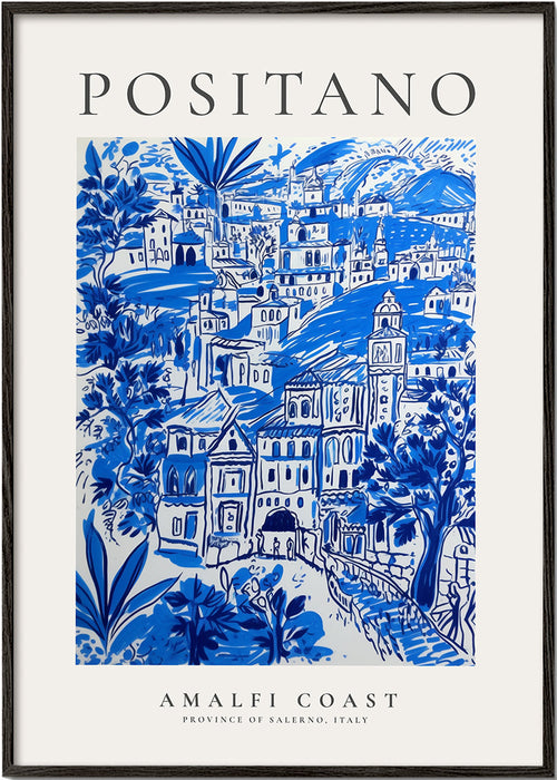 Plakat podróżniczy Positano niebieska ilustracja