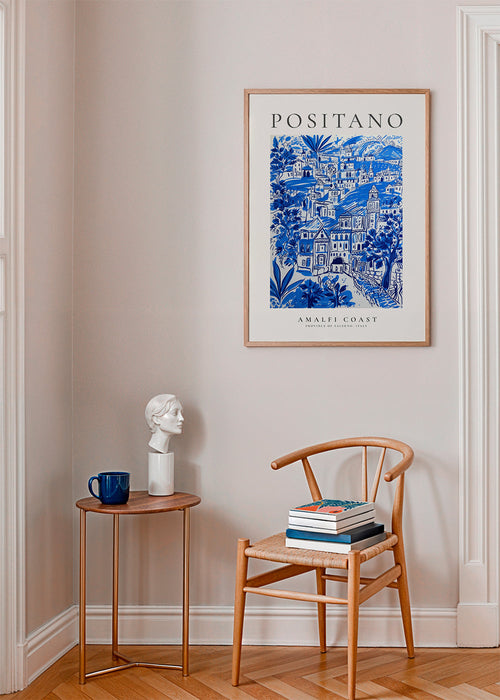 Plakat podróżniczy Positano niebieska ilustracja