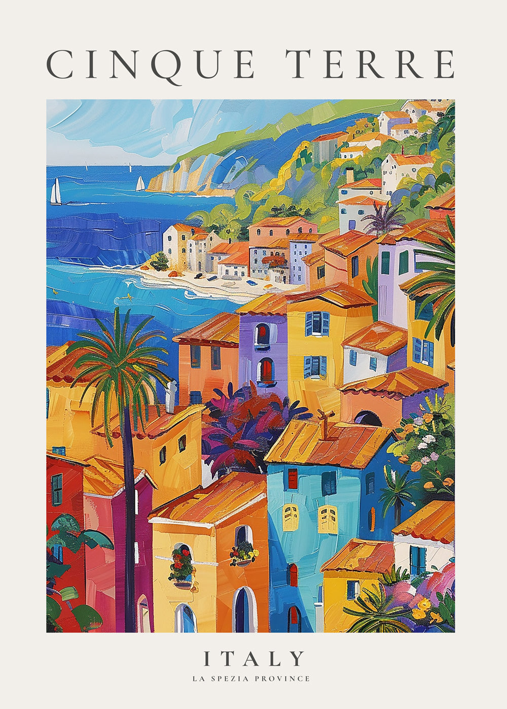 Plakat podróżniczy Cinque Terre kolorowe wybrzeże