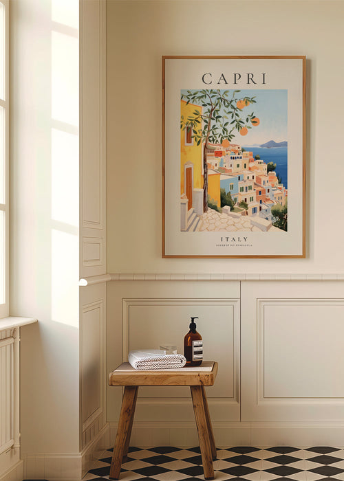 Plakat podróżniczy: Capri ilustracja w ciepłych barwach