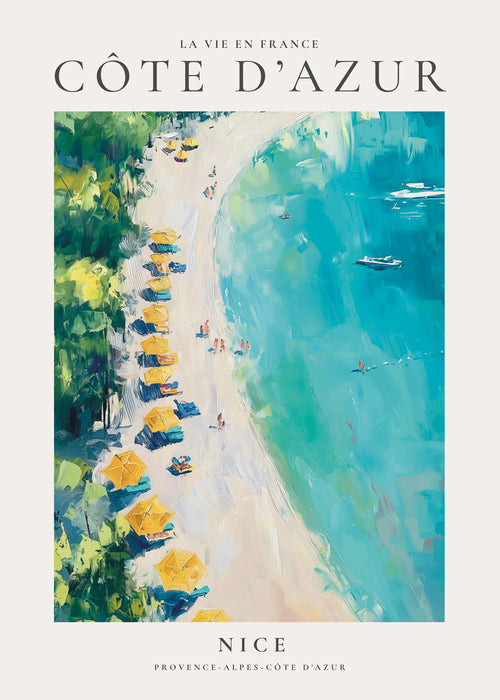 Plakat podróżniczy: plaża Côte d'Azur malowana