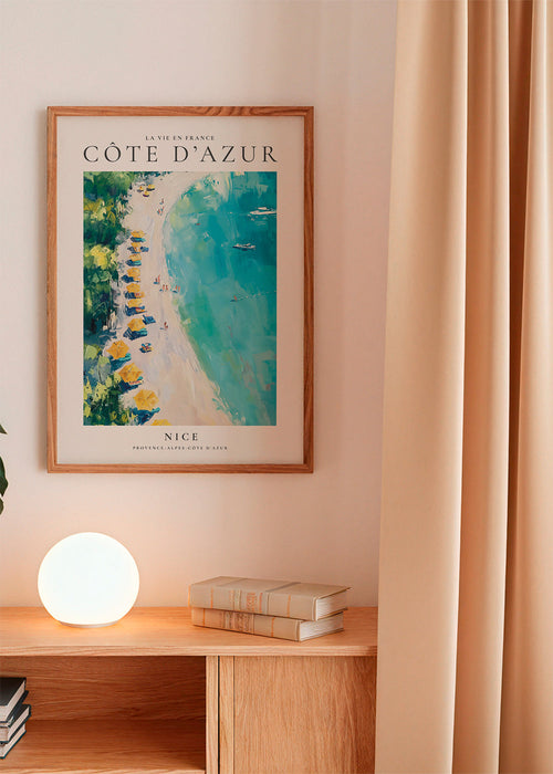 Plakat podróżniczy: plaża Côte d'Azur malowana