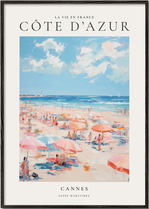 Plakat podróżniczy Côte d'Azur: plaża w Cannes w ilustracji