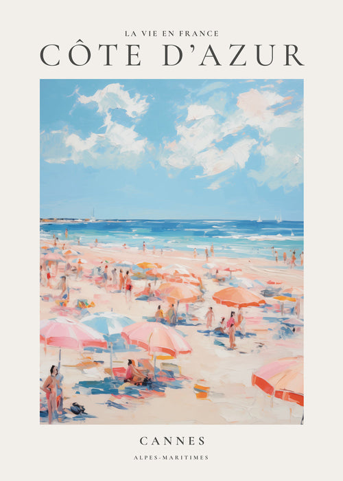 Plakat podróżniczy Côte d'Azur: plaża w Cannes w ilustracji