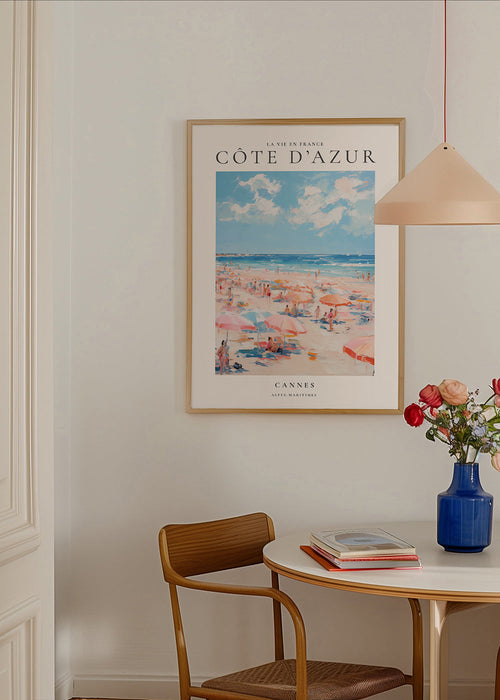 Plakat podróżniczy Côte d'Azur: plaża w Cannes w ilustracji