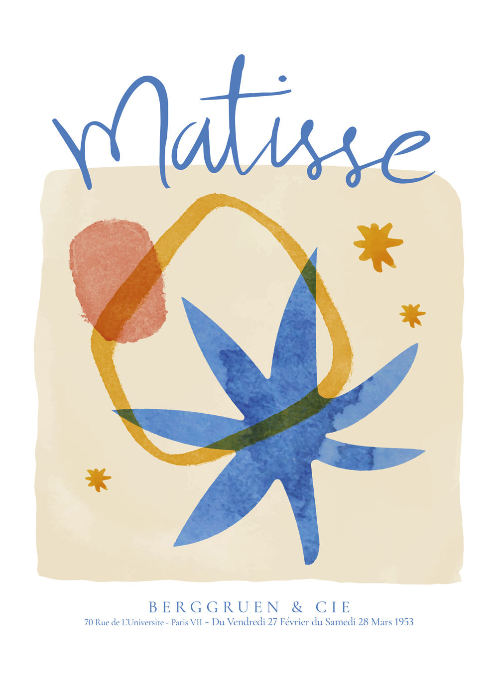 Ilustracja botaniczna w niebieskim i ochrowym