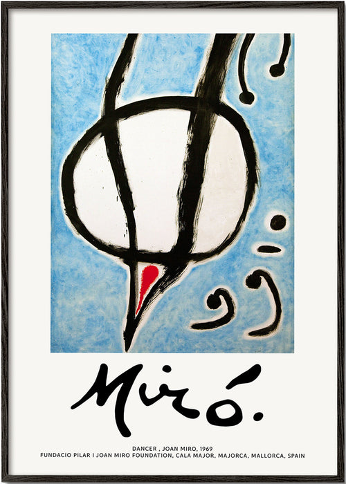 Obraz abstrakcyjny Miró, czarny gest na niebieskim