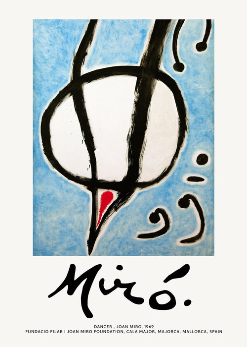Obraz abstrakcyjny Miró, czarny gest na niebieskim