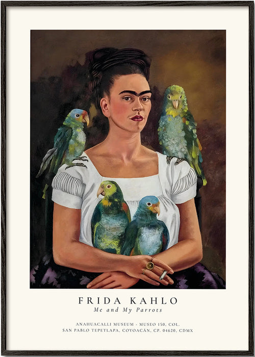 Dzieło Frida Kahlo z papugami