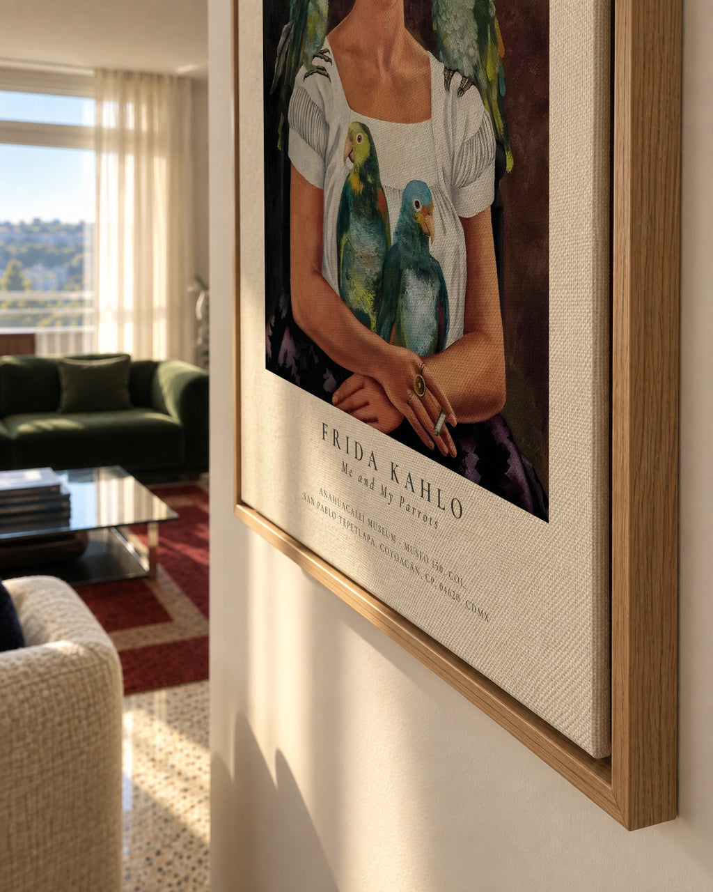 Frida Kahlo, Me and My Parrots - Framed canvas detail