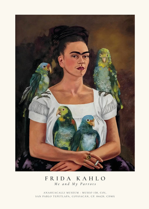 Dzieło Frida Kahlo z papugami