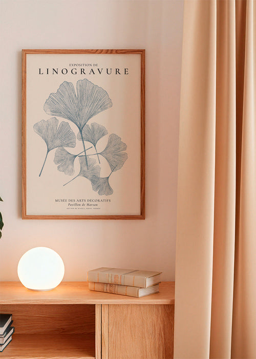 Plakat botaniczny Ginkgo w niebieskim