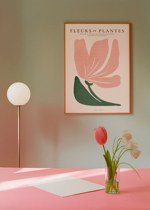 Plakat botaniczny różowo-zielony minimal