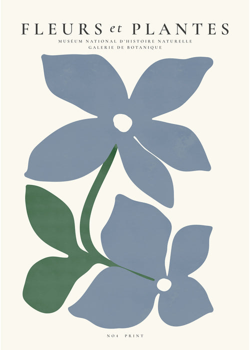 Plakat botaniczny niebieskie kwiaty minimal