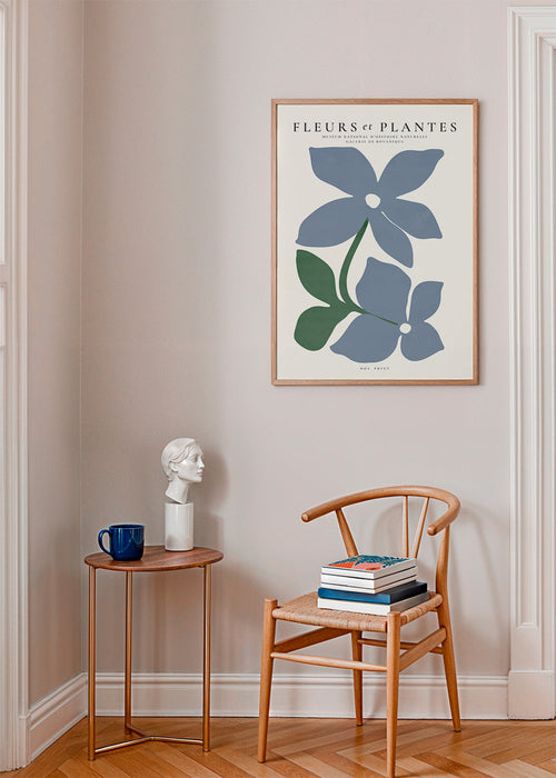Plakat botaniczny niebieskie kwiaty minimal