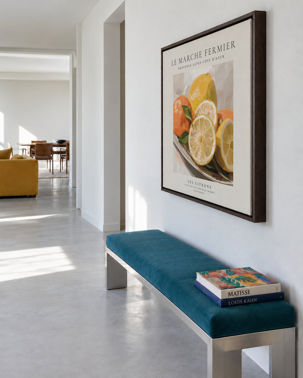 Le marche fermier - Les Citrons - SQUARE - Framed canvas in an interior
