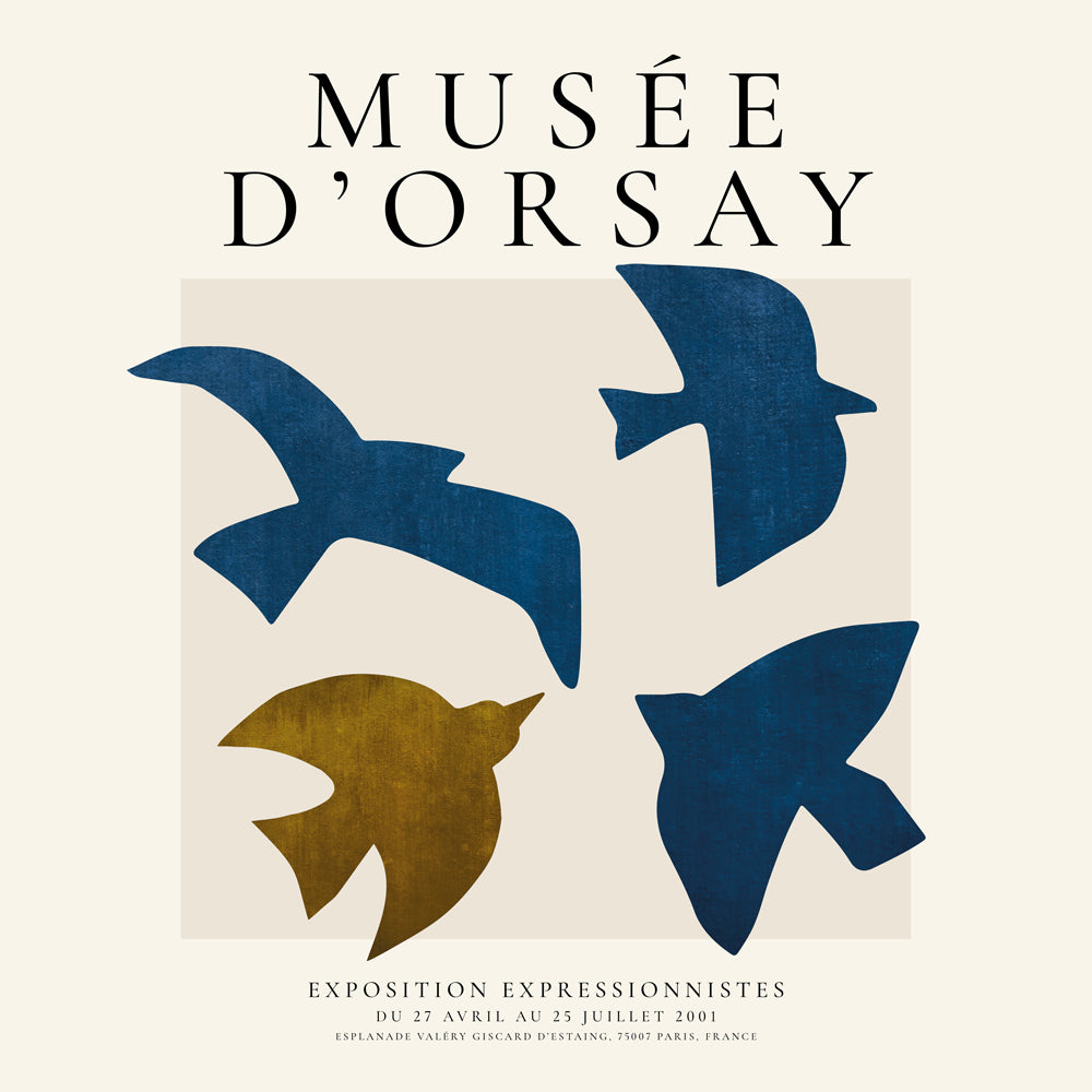 Plakat vintage Musée d'Orsay ze stylizowanymi ptakami