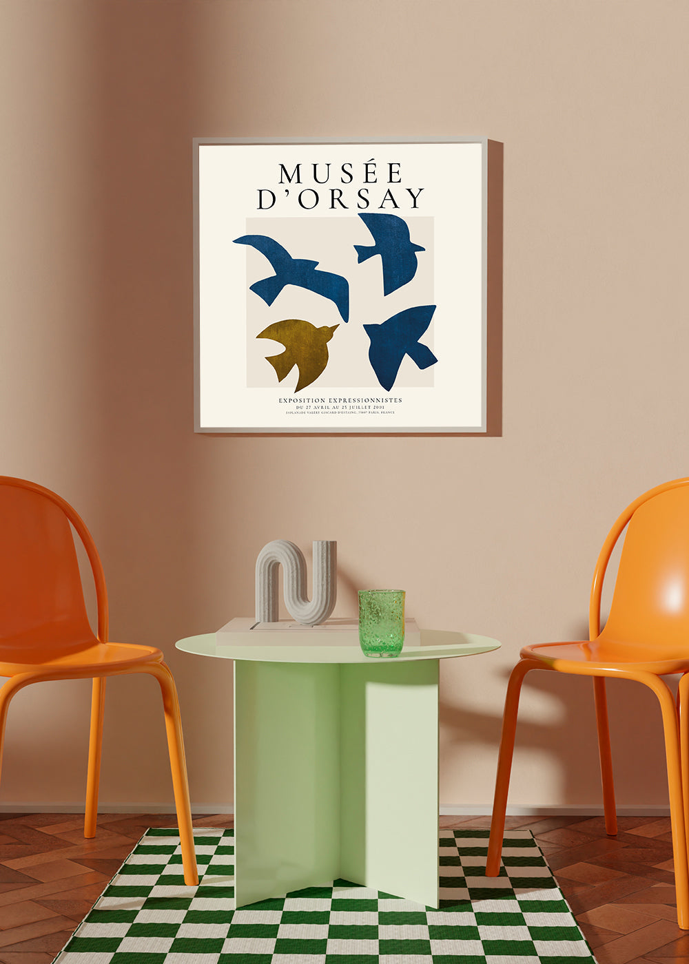 Plakat vintage Musée d'Orsay ze stylizowanymi ptakami