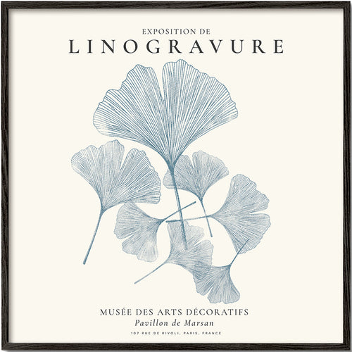 Plakat botaniczny Ginkgo linoryt niebieski
