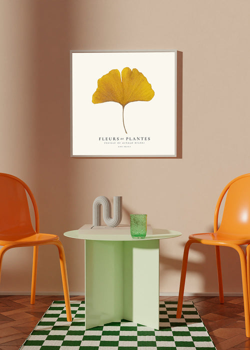 Plakat botaniczny liść miłorzębu żółty