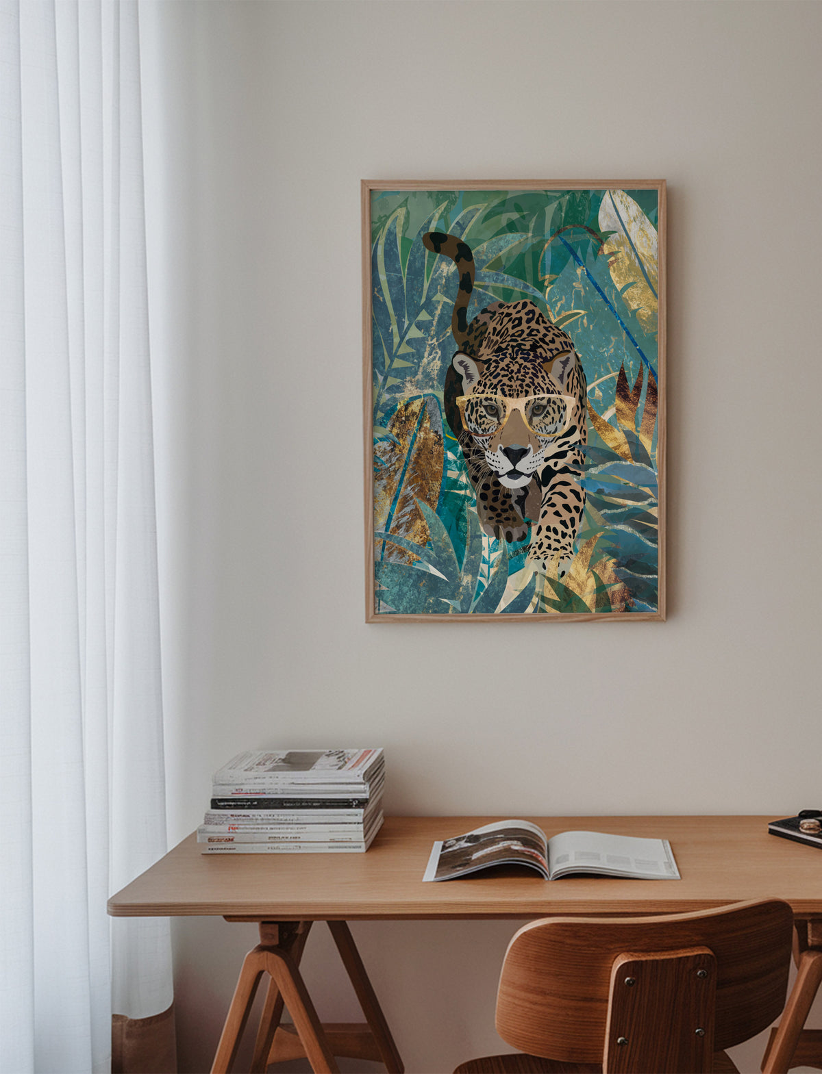Curious jaguar in the jungle - Framed poster in an interior