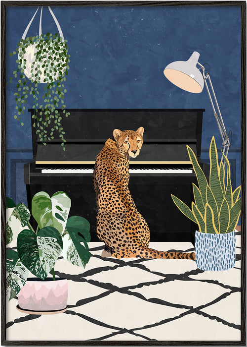 Obraz gepard przy pianinie