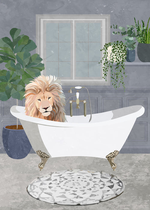 Obraz: lew w wannie, ilustracja