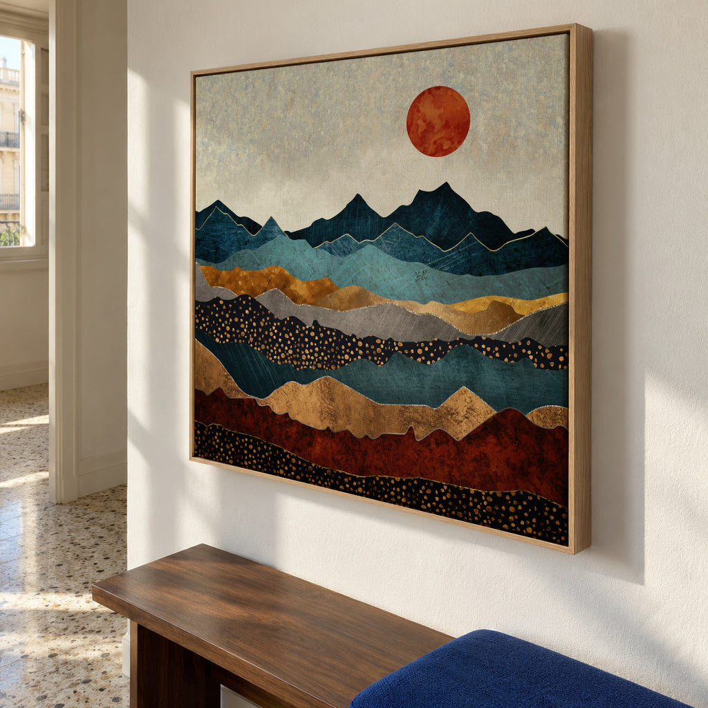 Amber Dusk Square - Framed canvas in an interior