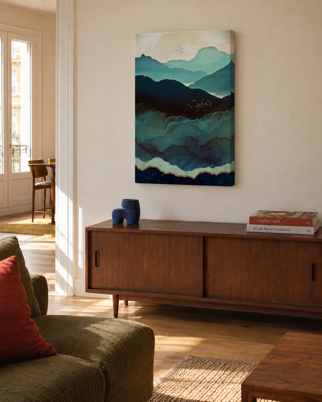 Indigo Mountains - Unframed canvas in an interior