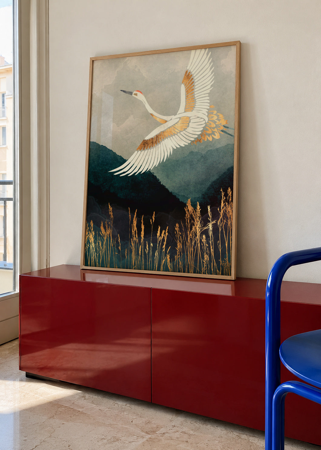 Elegant Flight - Framed poster in an interior