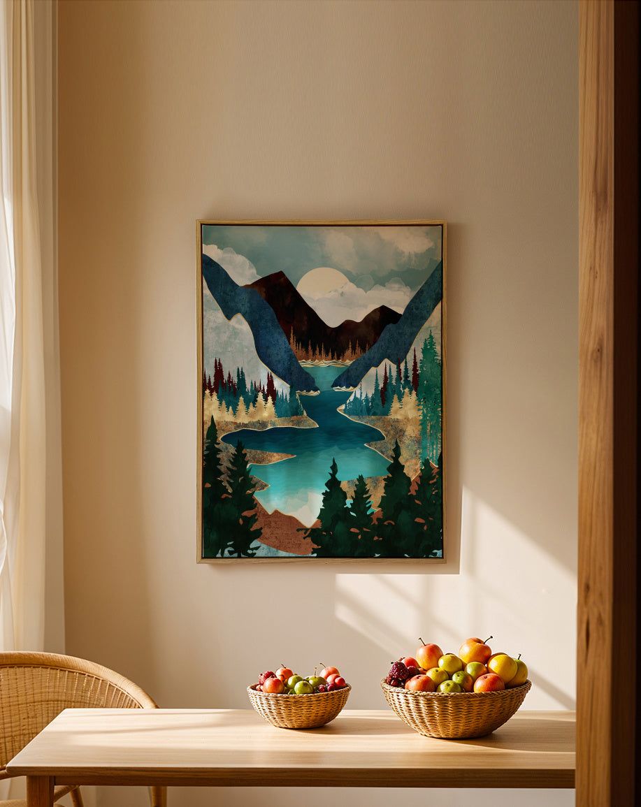 River Vista - Framed canvas in an interior