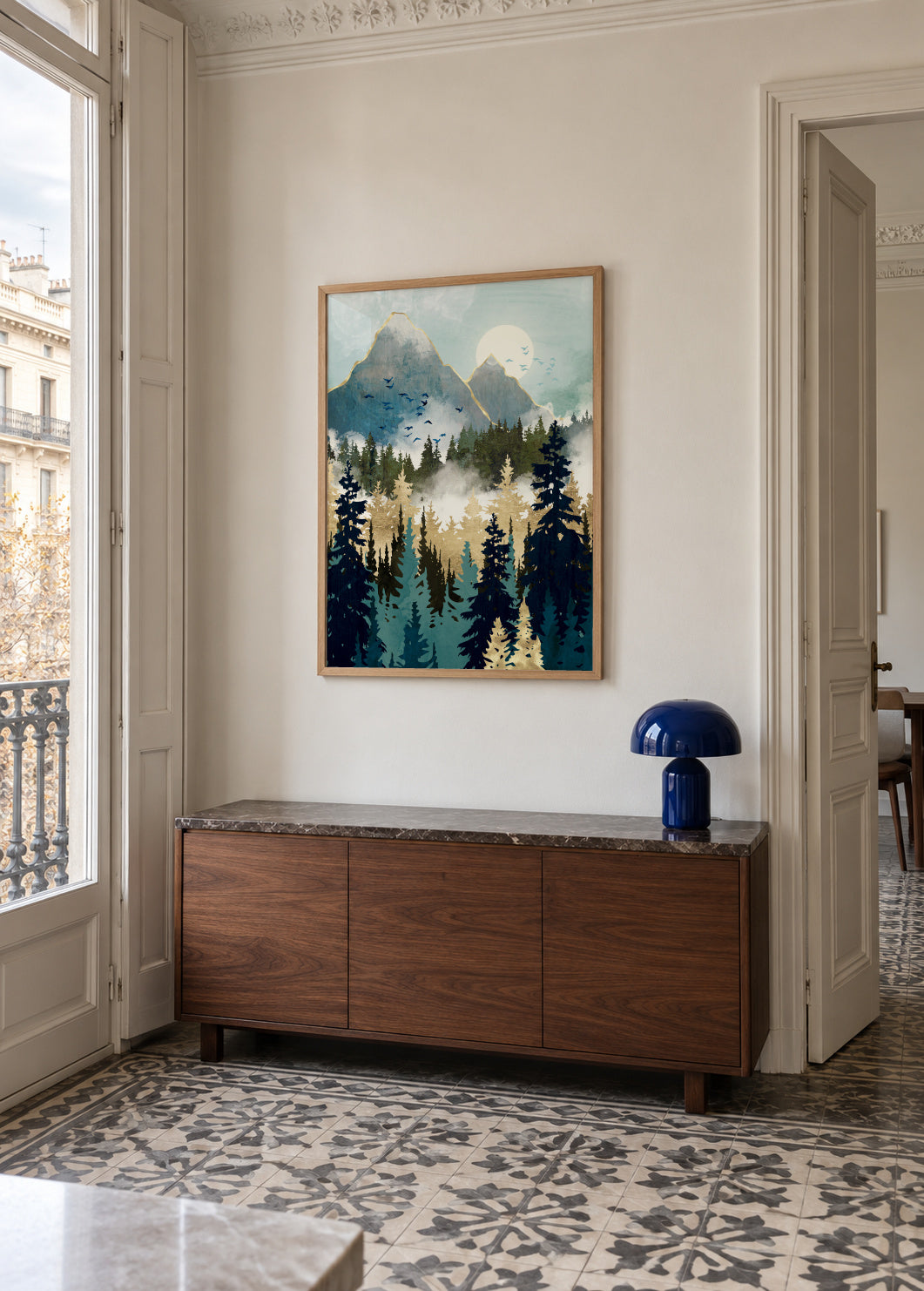 Misty Pines - Framed poster in an interior
