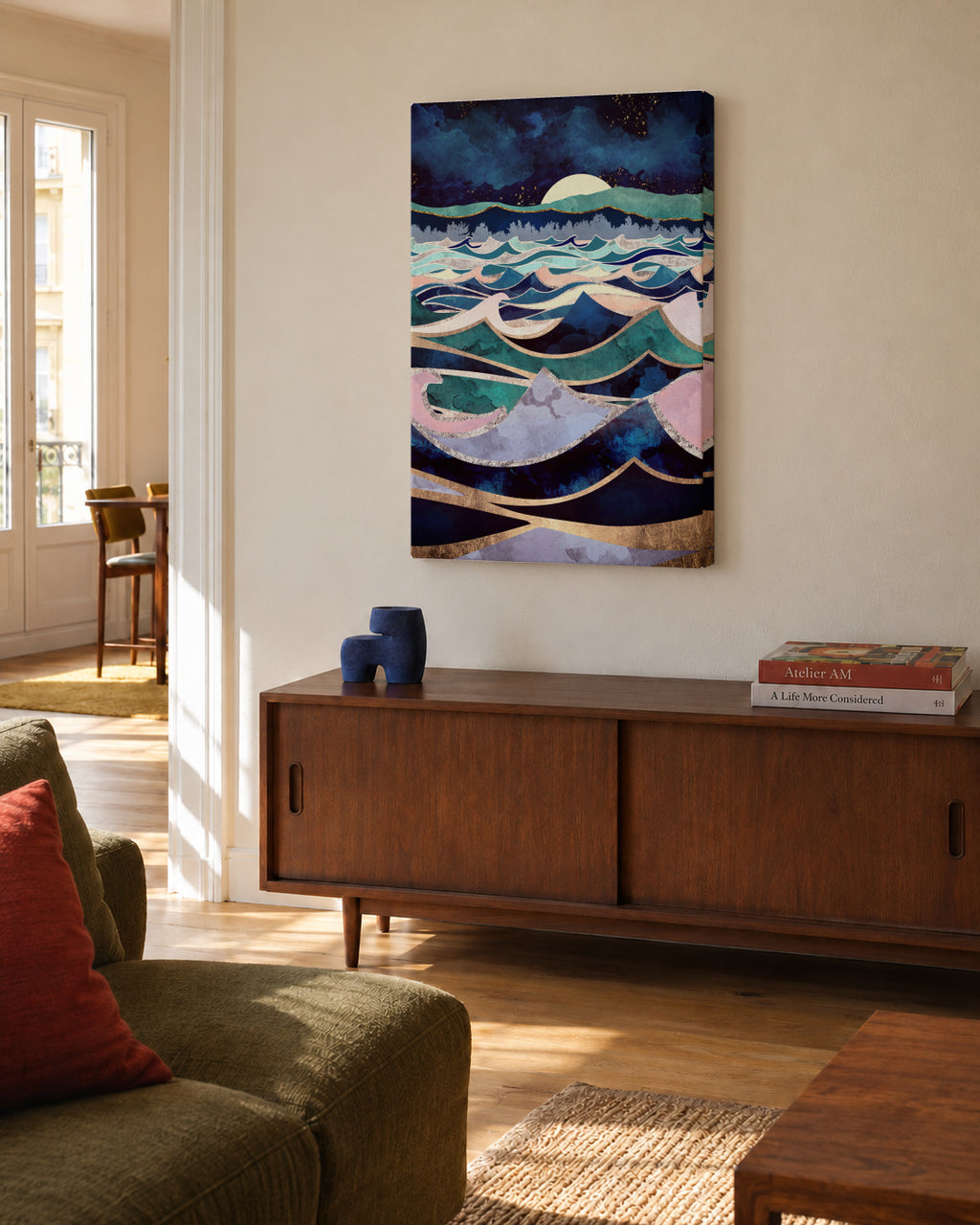 Moonlit Ocean - Unframed canvas in an interior