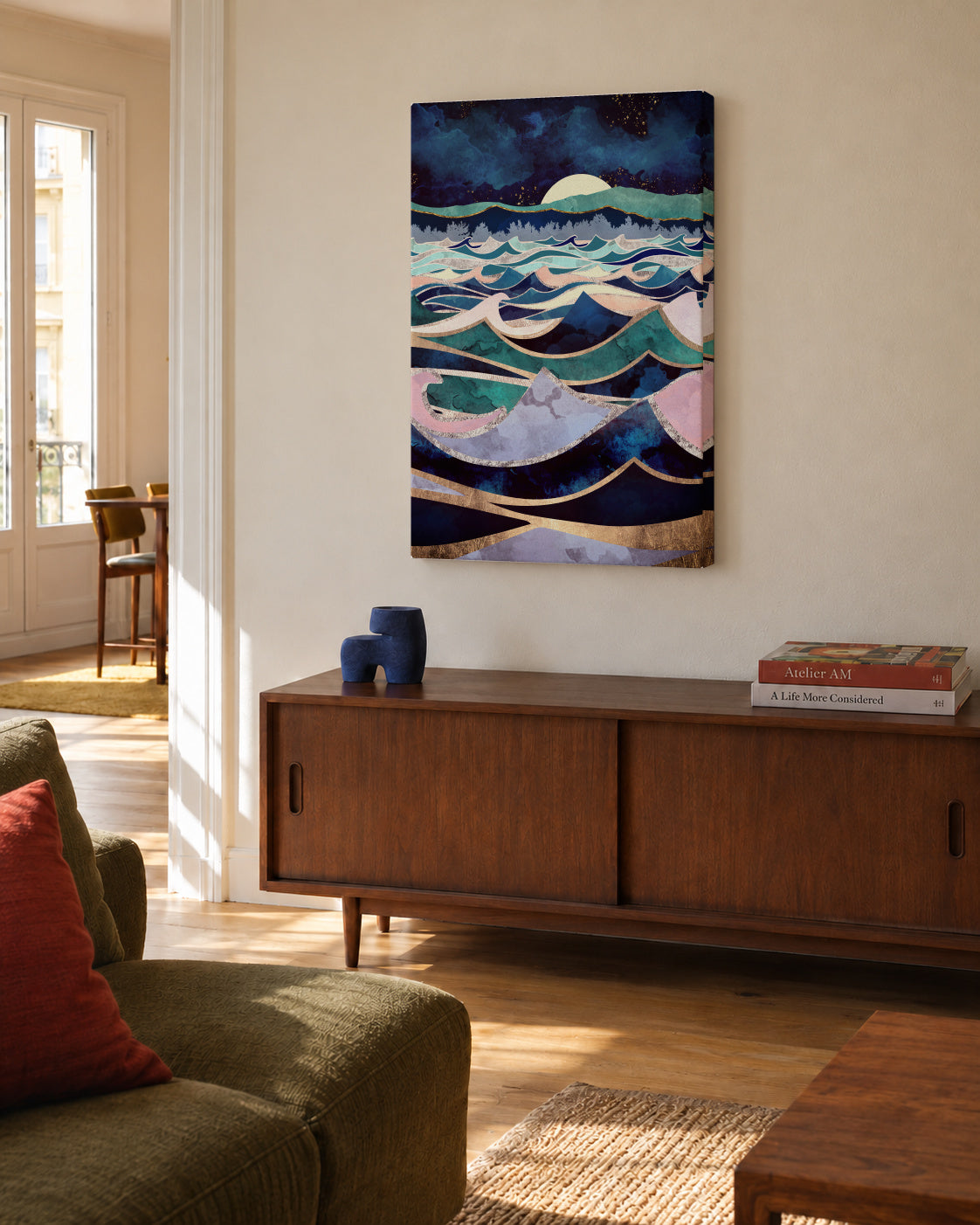 Moonlit Ocean - Unframed canvas in an interior