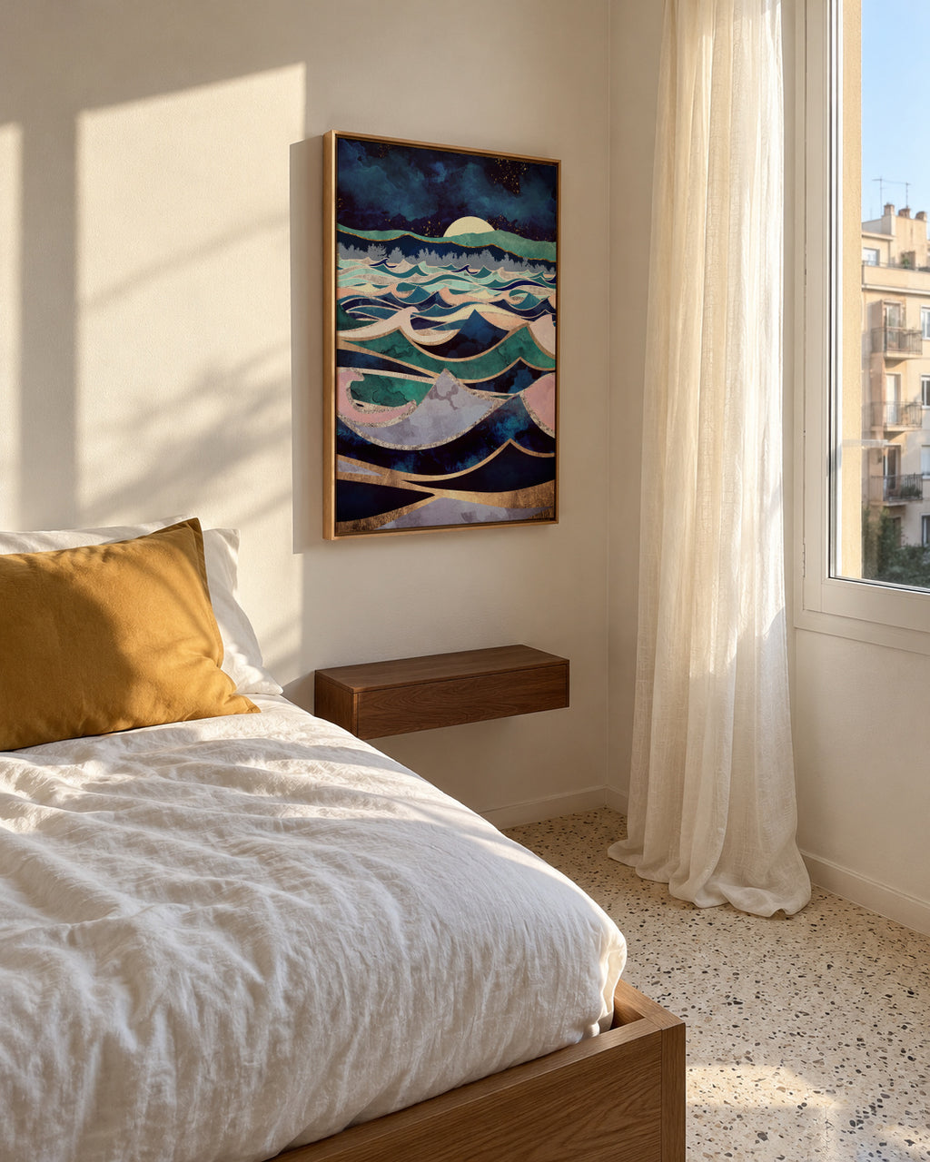 Moonlit Ocean - Framed canvas in an interior