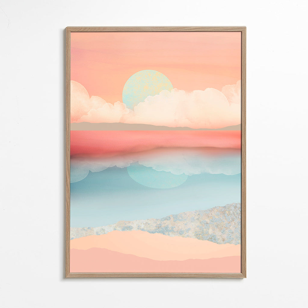 Plakat krajobrazowy pastelowy z odbiciem słońca