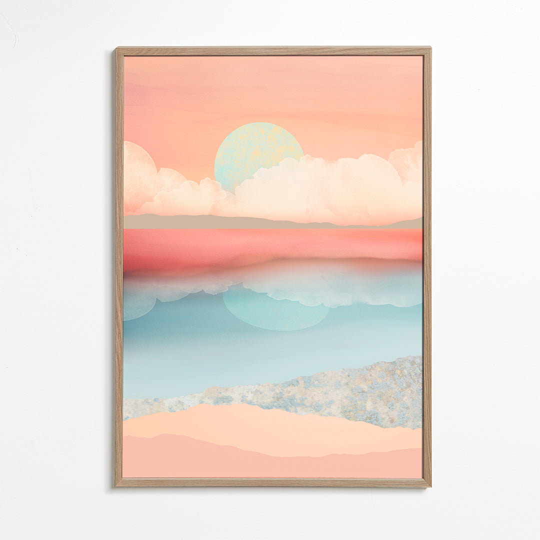 Plakat krajobrazowy pastelowy z odbiciem słońca
