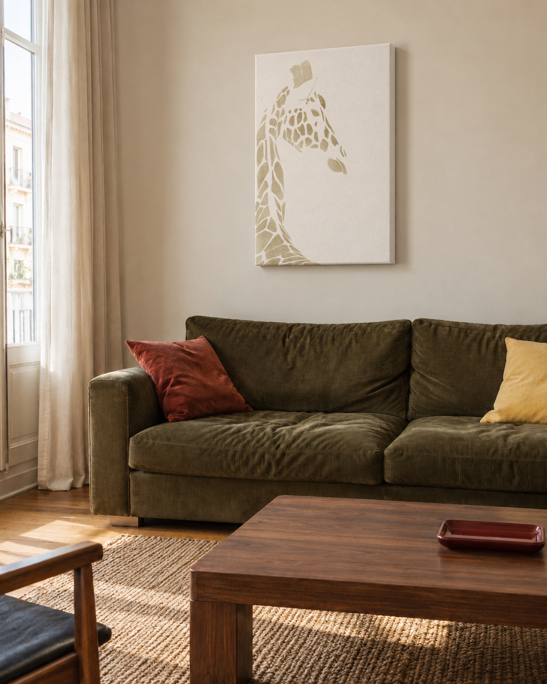 Beige Giraffe - Unframed canvas in an interior