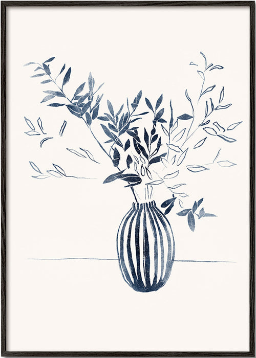 Plakat botaniczny: niebieskie gałązki w wazonie – Black Frame