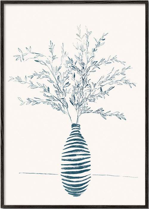 Grafika botaniczna z niebieskim wazonem – Black Frame