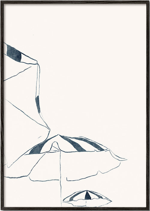 Ilustracja niebieskich parasoli plażowych minimalistyczna – Black Frame
