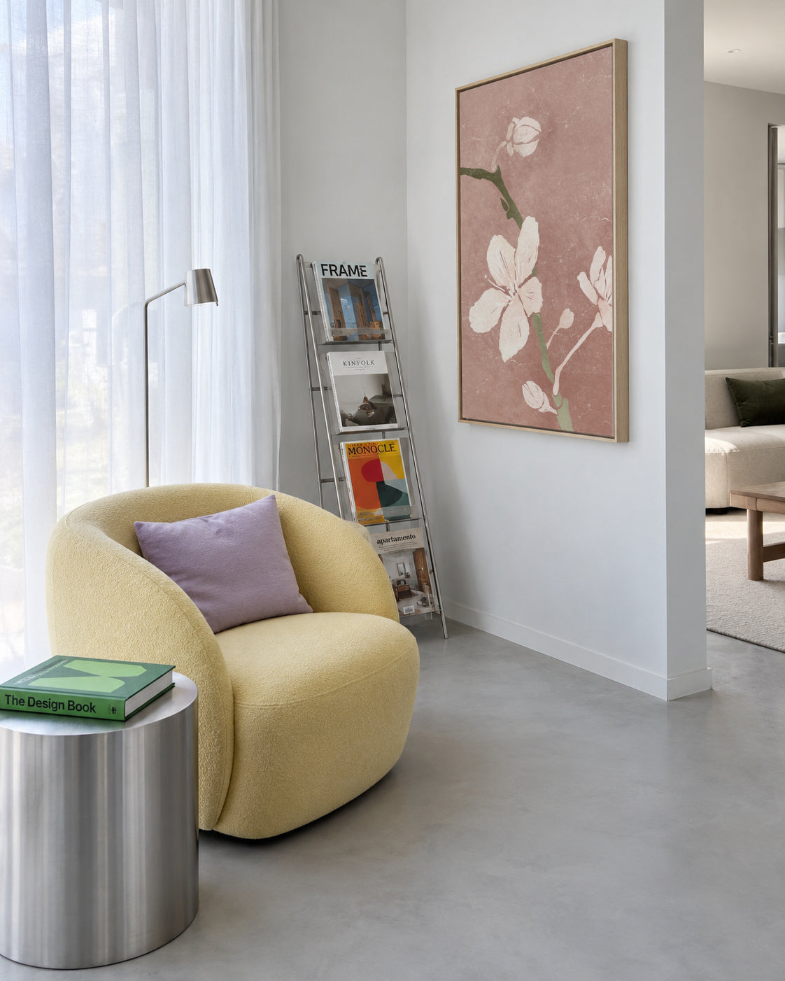 Pink Blossom II - Framed canvas in an interior