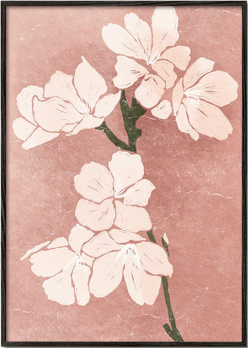 Plakat botaniczny różowe kwiaty z vintage fakturą – Black Frame