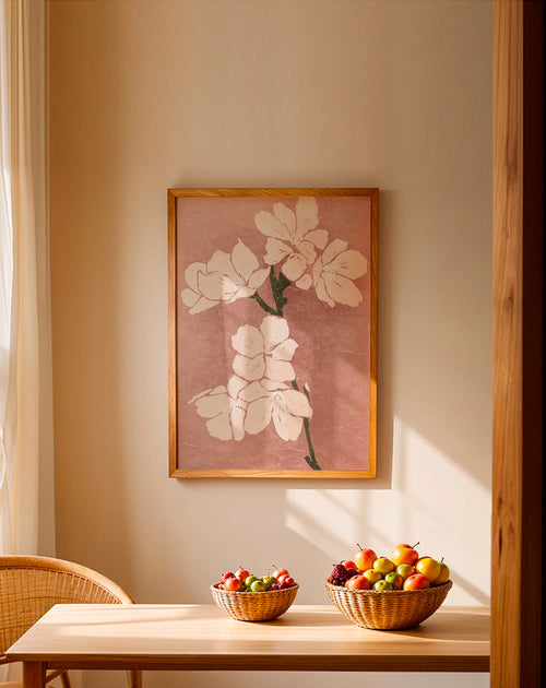 Plakat botaniczny różowe kwiaty z vintage fakturą – Product1